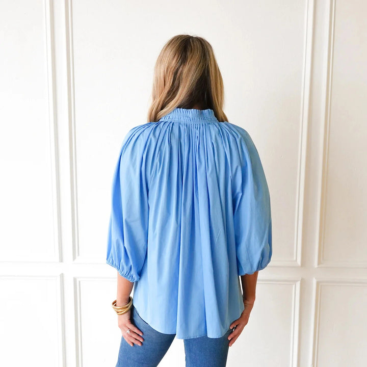 Camille Top - Powder Blue and Blue Womens Shirt Caryn Lawn 