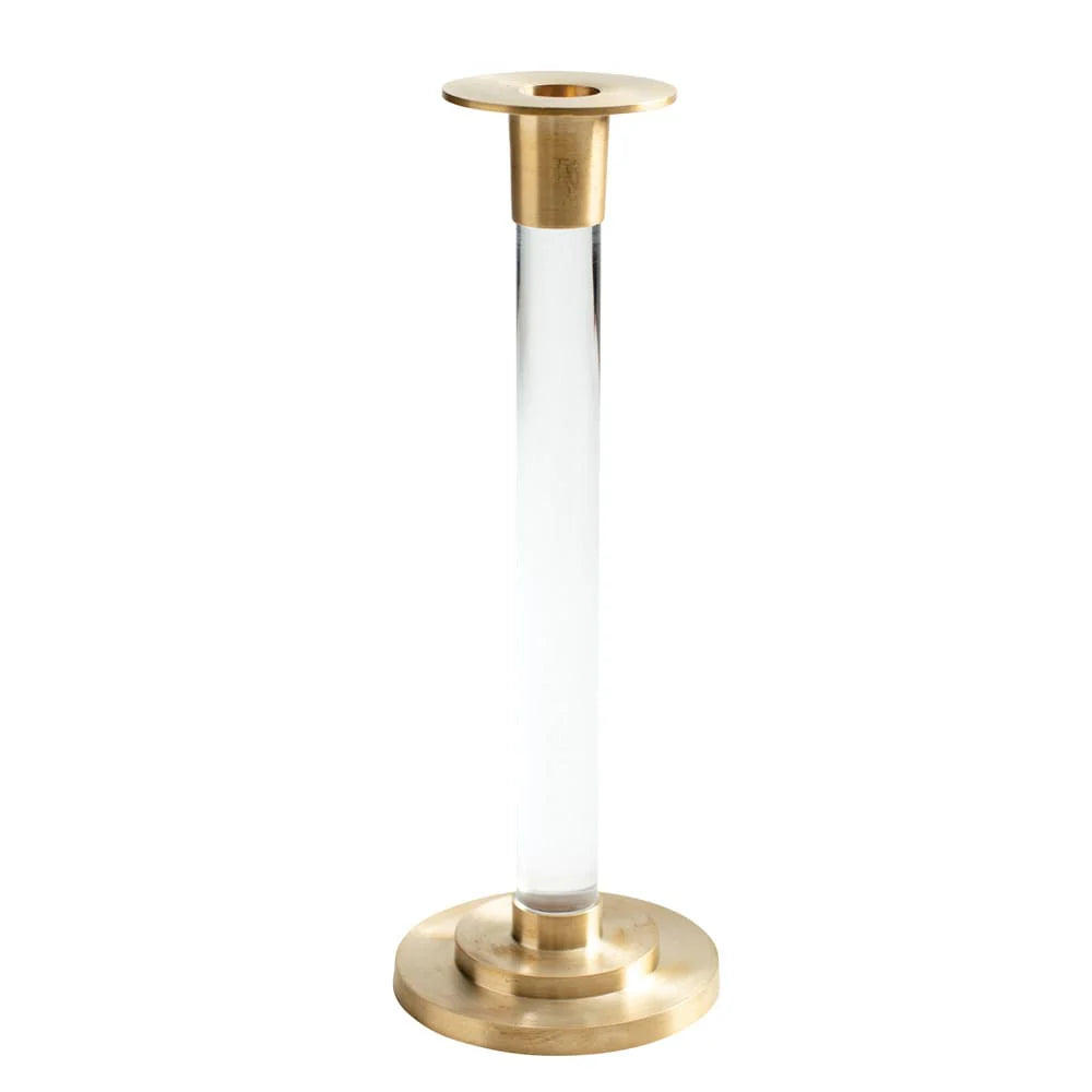 Large Candlestick Clear 10" Resin/Brass