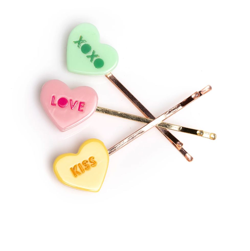 Candy Hearts Pastel Shades Bobby Pins Girl Hair Accessory Lilies and Roses 