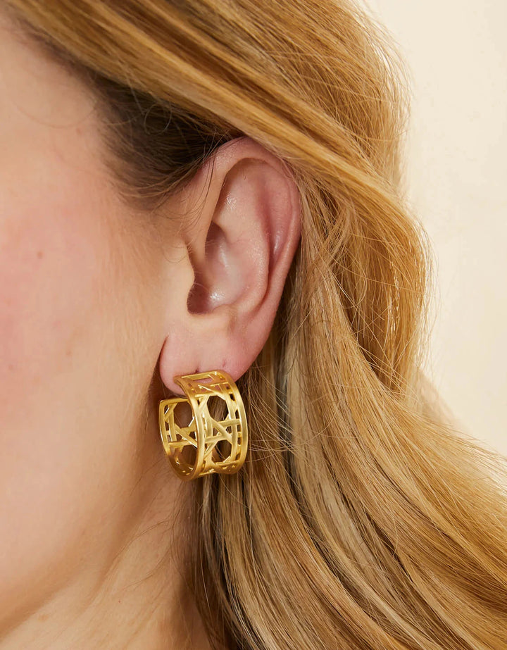 Cane Midi Hoop Earrings - Gold Womens Earrings Spartina 