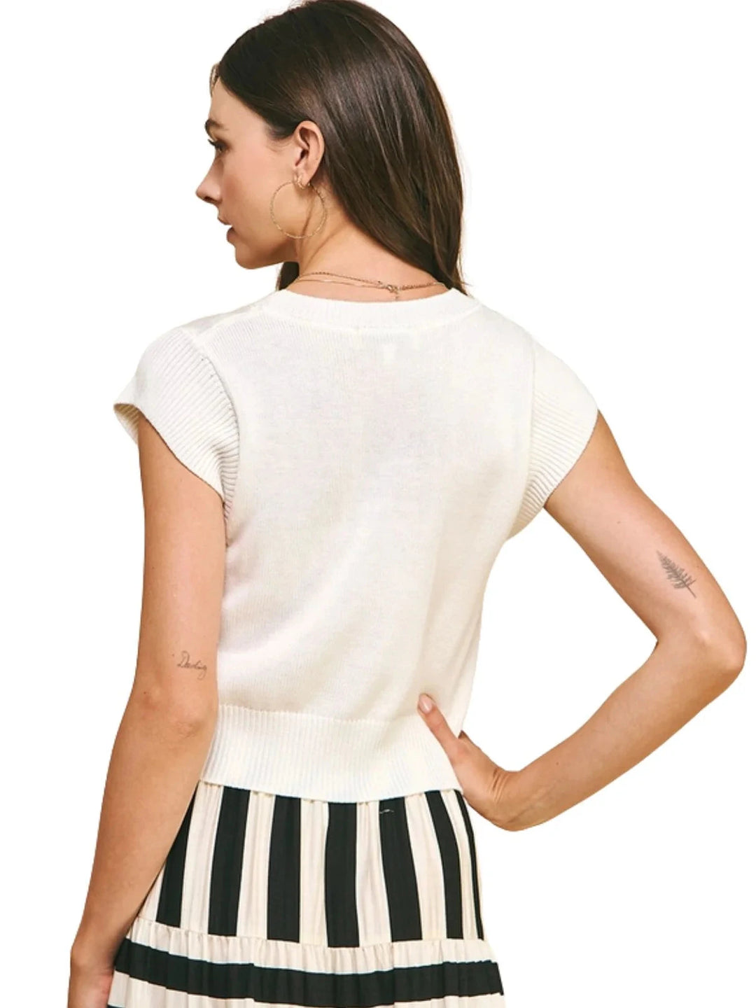 Cap Sleeve Knit Top - White Womens Shirt Pinch 