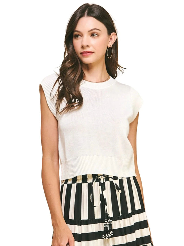 Cap Sleeve Knit Top - White Womens Shirt Pinch 
