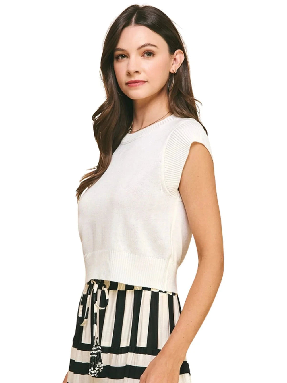 Cap Sleeve Knit Top - White Womens Shirt Pinch 