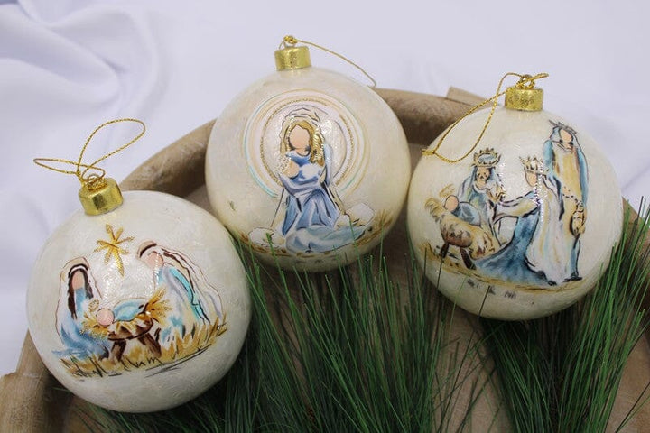 Capiz Blue Nativity Ornaments Christmas Ornament Trade Cie 