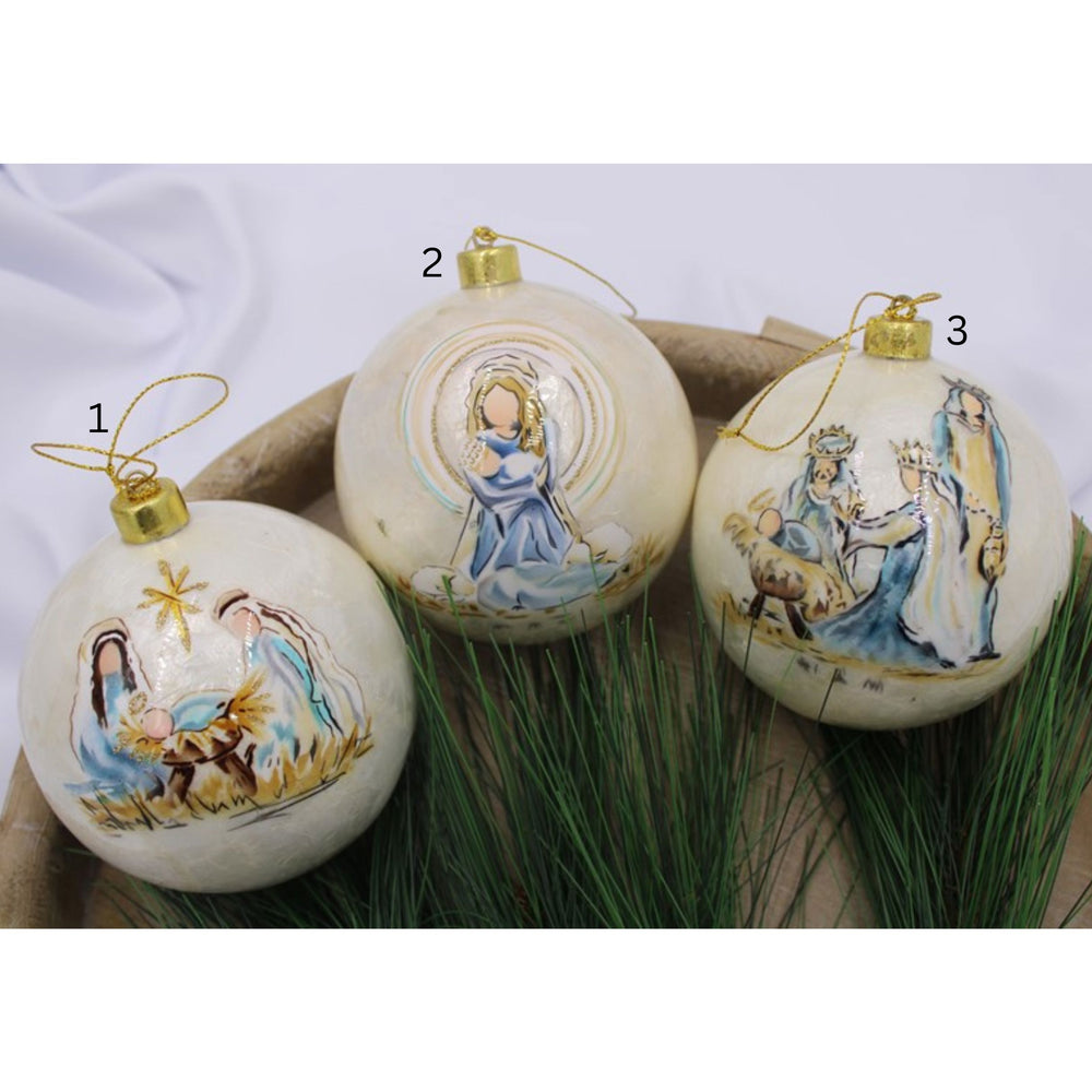 Capiz Blue Nativity Ornaments Christmas Ornament Trade Cie 