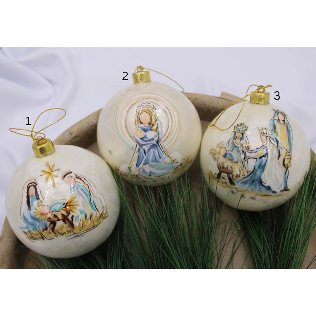 Capiz Blue Nativity Ornaments Christmas Ornament Trade Cie 