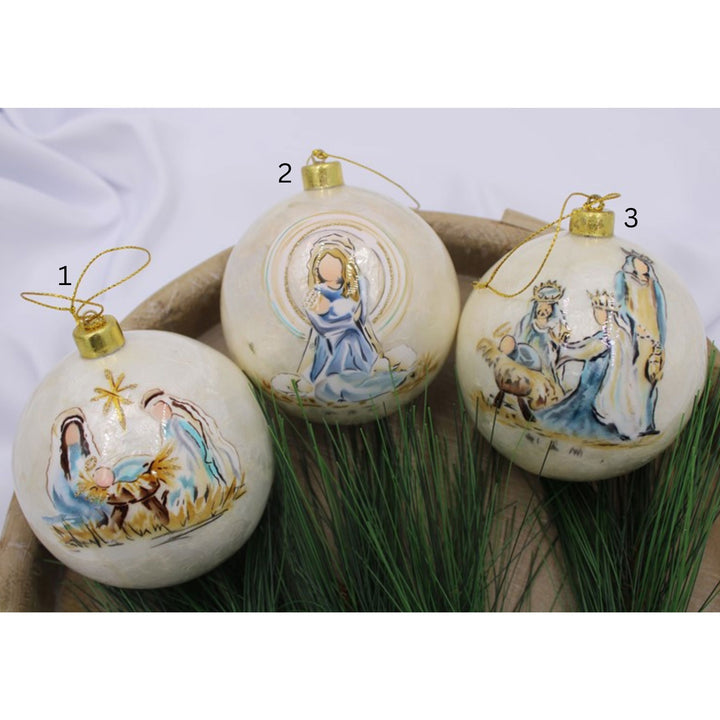 Capiz Blue Nativity Ornaments Christmas Ornament Trade Cie 