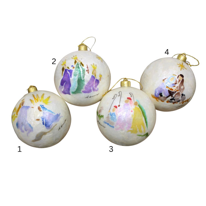 Capiz Watercolor Nativity Ornaments Christmas Ornament Trade Cie 