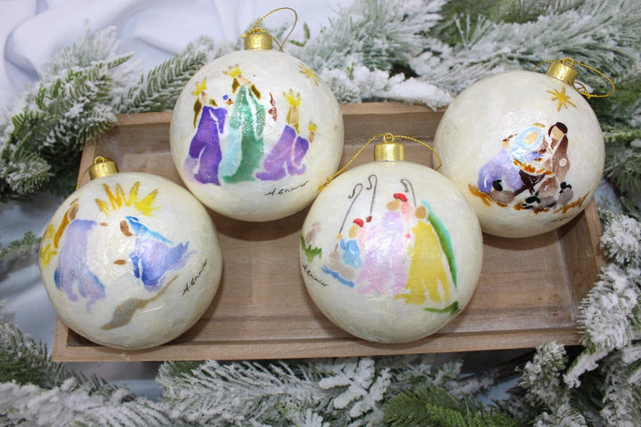 Capiz Watercolor Nativity Ornaments Christmas Ornament Trade Cie 