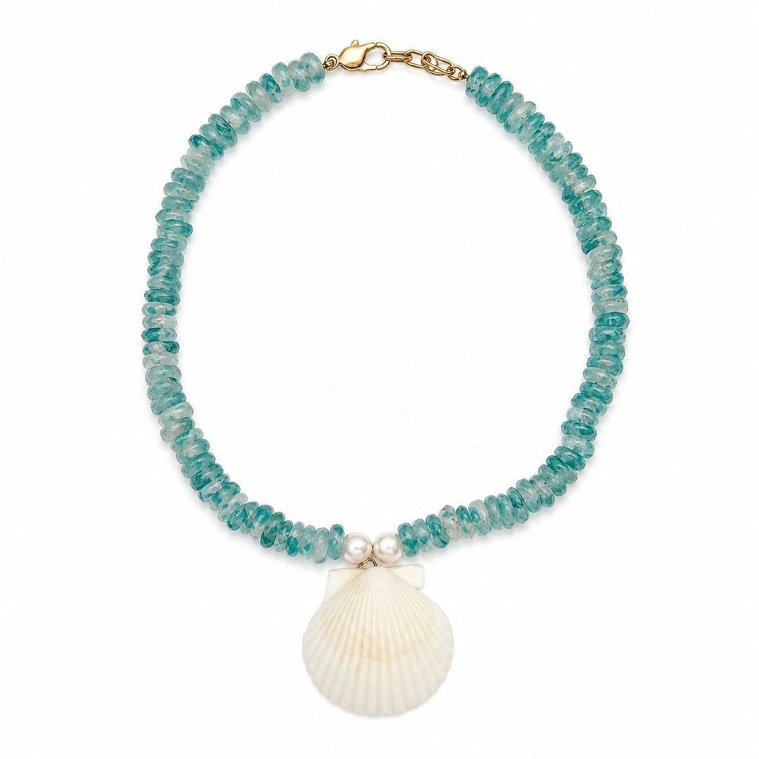 Capri Blue Glass Beads with White Shell Necklace Womens Necklace Bellary 
