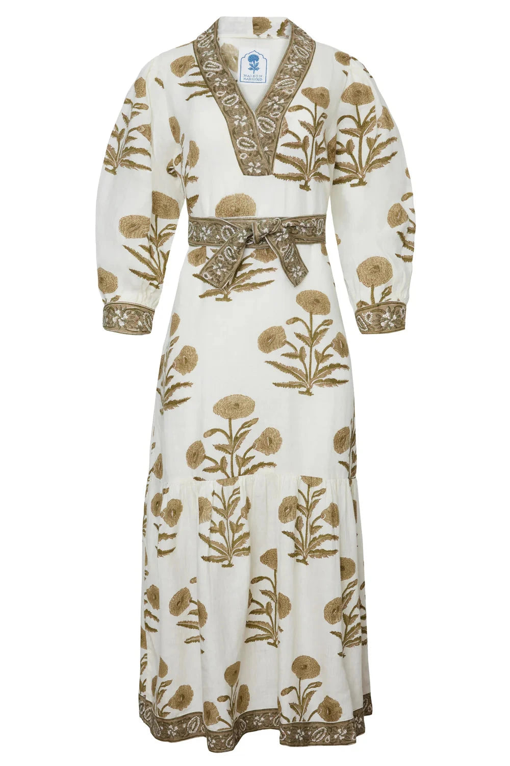 Capri Maxi Dress - Khaki Flower Womens Dress Maison Marigold 