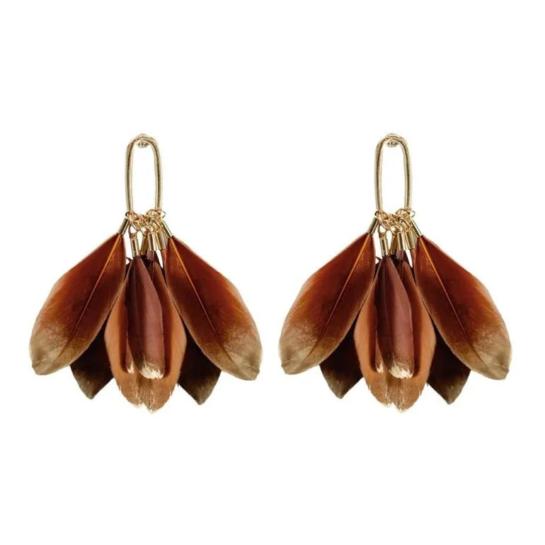 Caramel Gold Dipped Feather Tassel Earrings Womens Earrings St. Armands Designs 