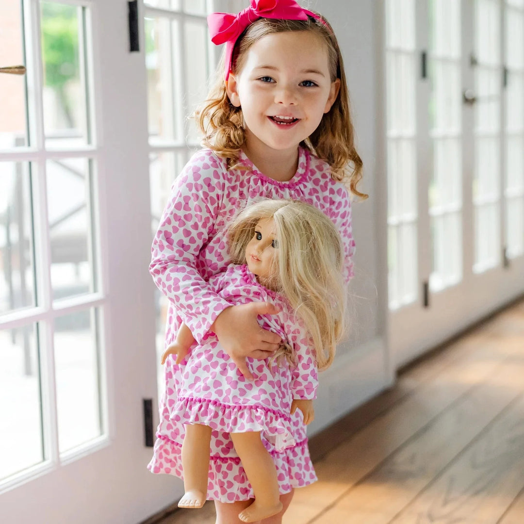 Carlin Doll Dress - Confetti Hearts Pink Doll Clothing Lila & Hayes 