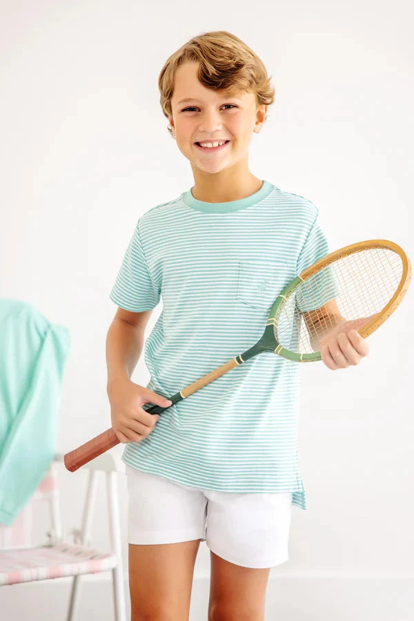 Carter Crewneck - Turks Teal Stripe Boy Shirt Beaufort Bonnet 