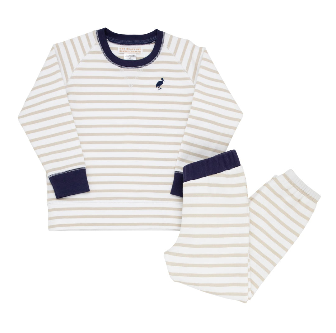 Cassidy and Gates Sweat Set - Keeneland Khaki Stripe Boy Pants Beaufort Bonnet 