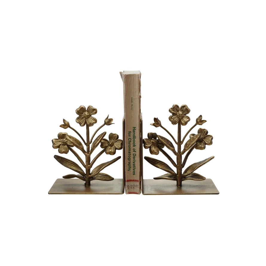 Cast Iron Flower Shaped Bookend - Set of 2