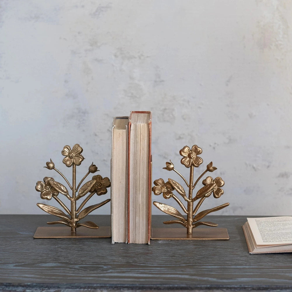 Cast Iron Flower Shaped Bookend - Set of 2 Home Decor Creative Co-Op 