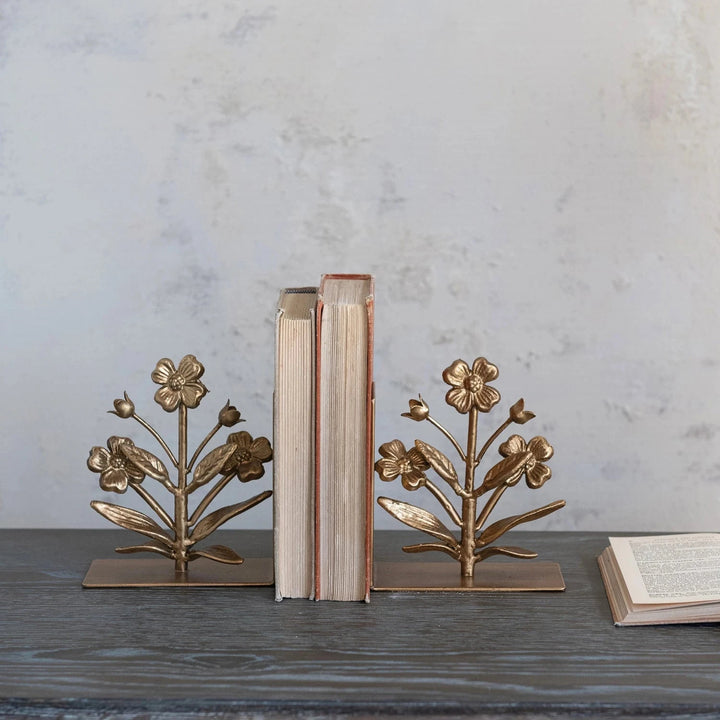 Cast Iron Flower Shaped Bookend - Set of 2 Home Decor Creative Co-Op 