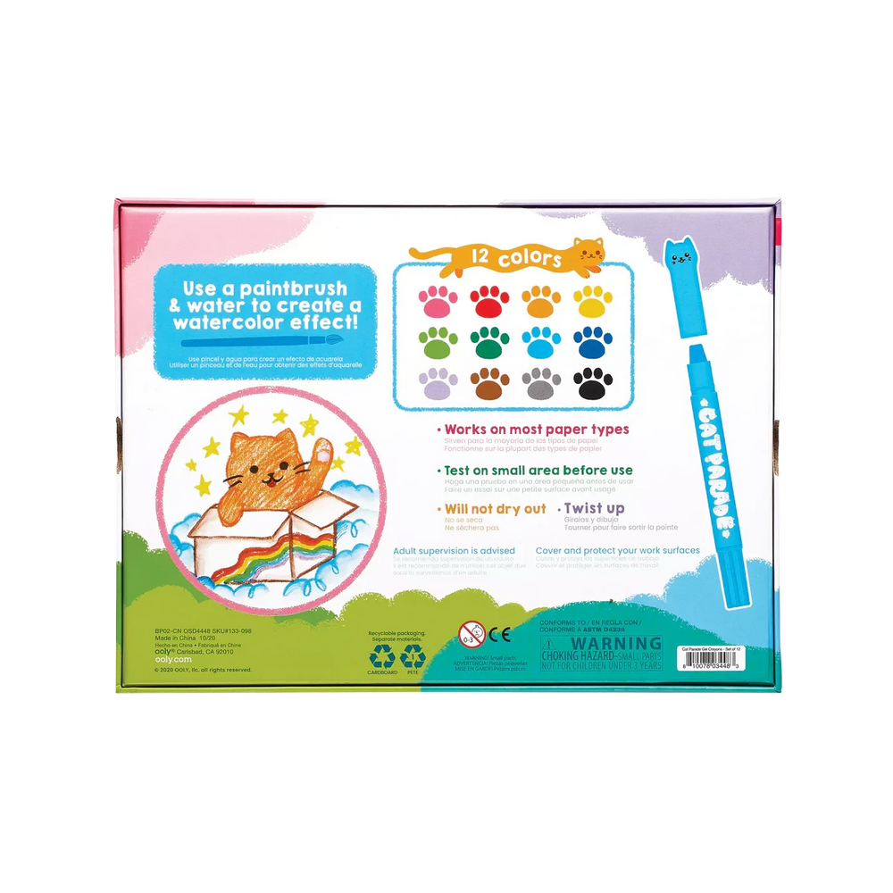Cat Parade - Twist Up Watercolor Gel Crayons - Set of 12 Coloring Supplies Ooly 