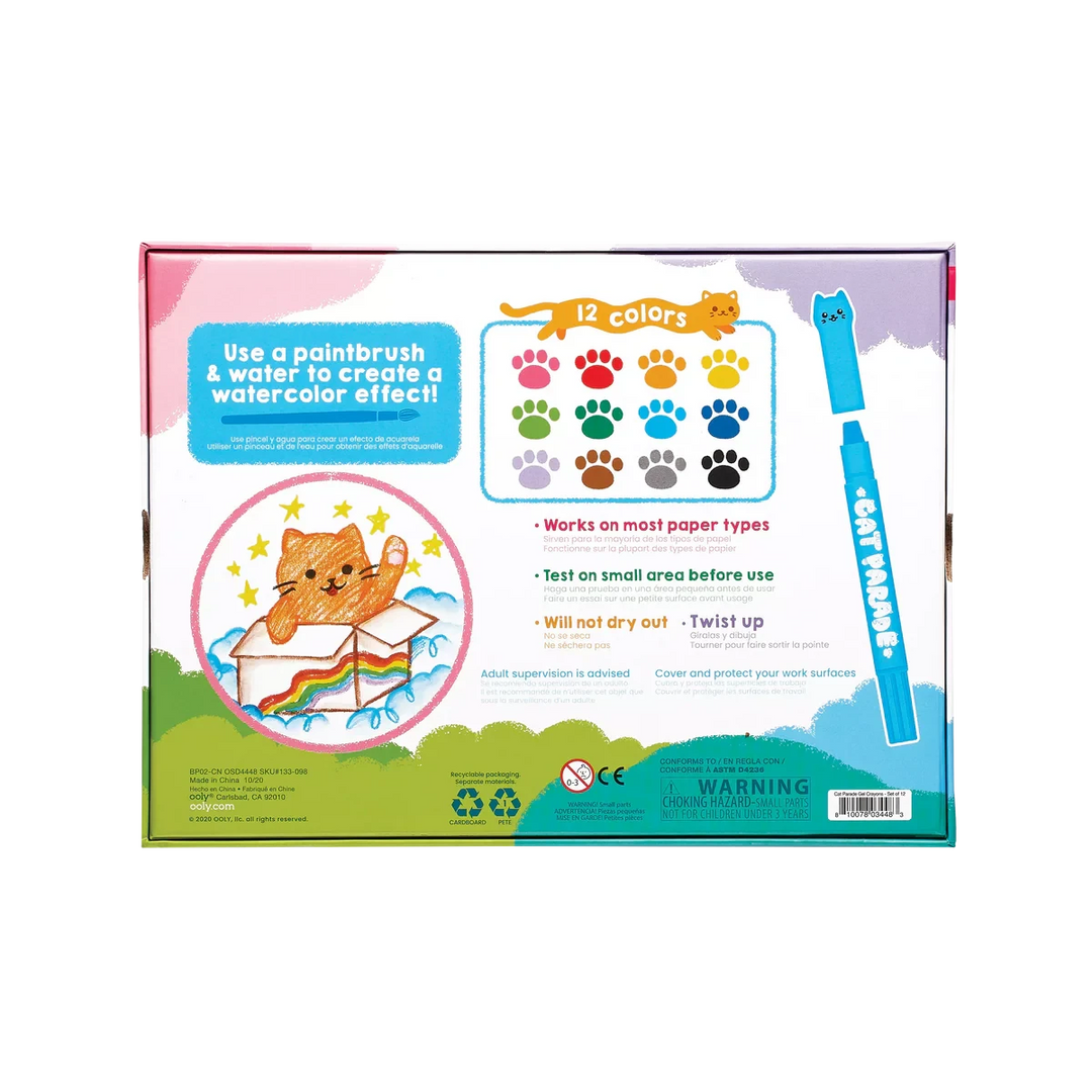 Cat Parade - Twist Up Watercolor Gel Crayons - Set of 12 Coloring Supplies Ooly 