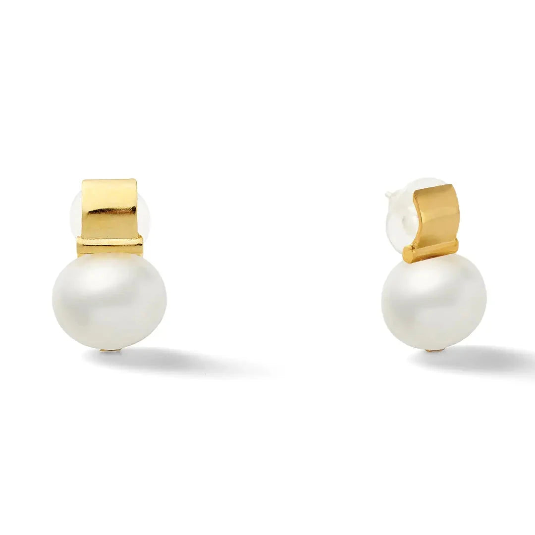 Catherine Canino Smooth Medium Pebble Pearl Earrings - White Womens Earrings Catherine Canino 