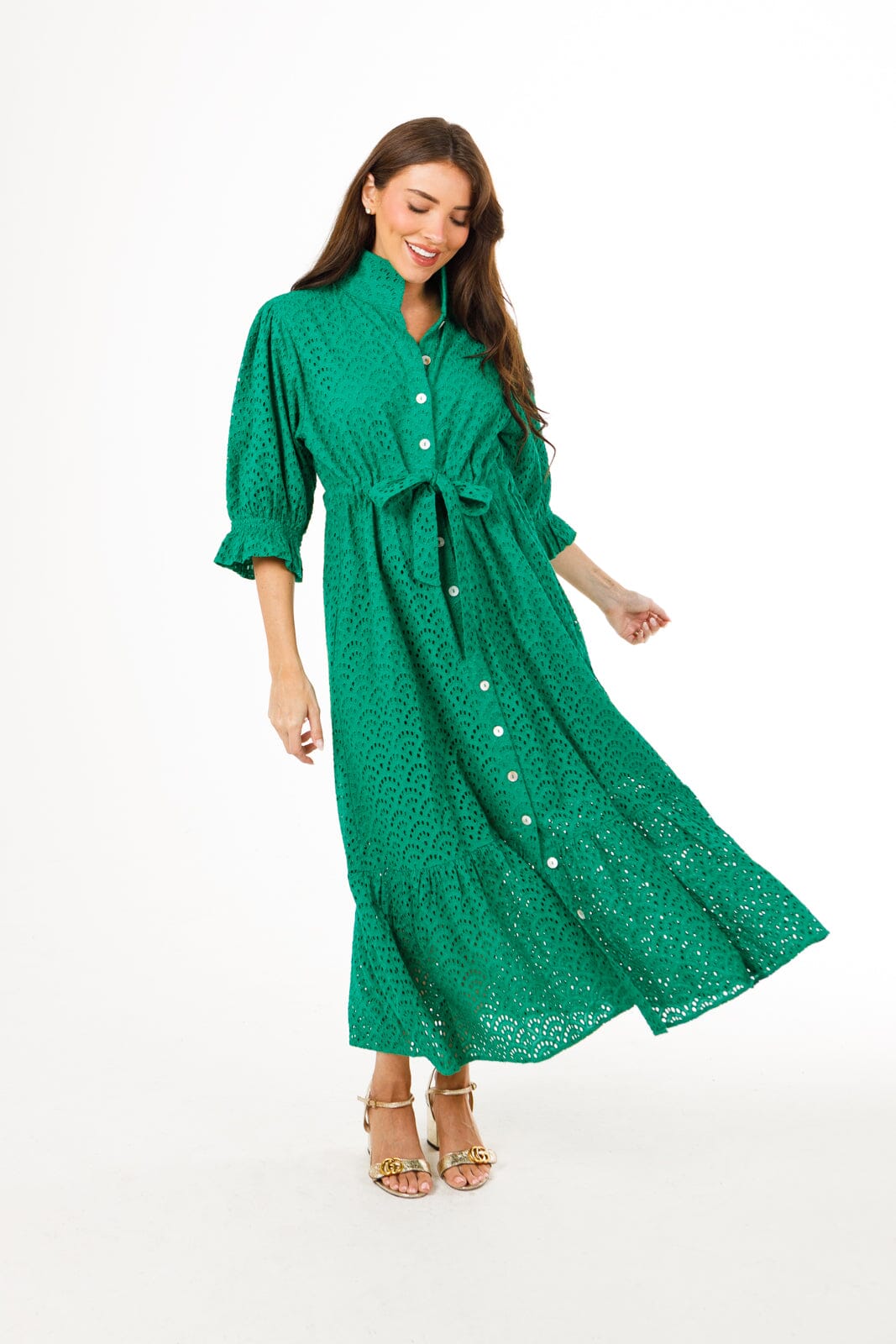Catherine Dress - Green Eyelet Womens Dress Holly Shae Design 