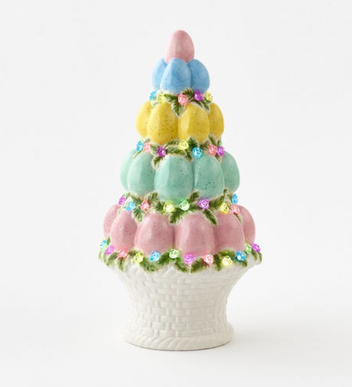 Ceramic Lit Egg Tree in Basket Easter Decorations 180 Degrees 