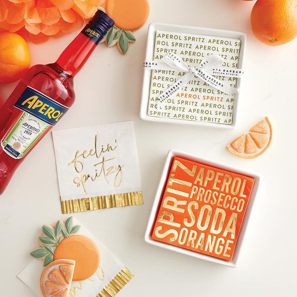 Ceramic Napkin Tray + Napkins - Aperol Spritz Green Napkin Holder Creative Brands - Slant 