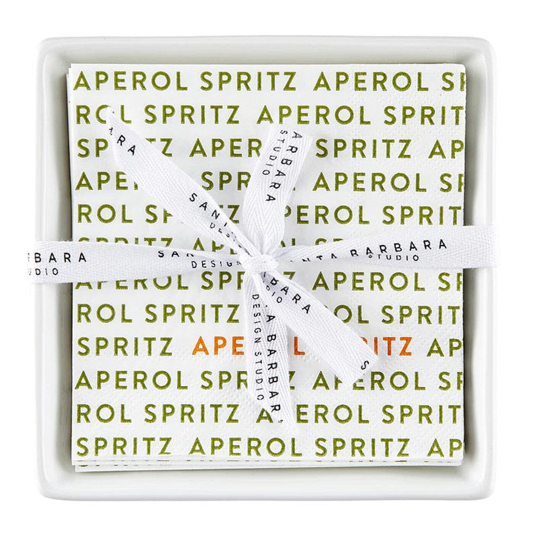 Ceramic Napkin Tray + Napkins - Aperol Spritz Green Napkin Holder Creative Brands - Slant 