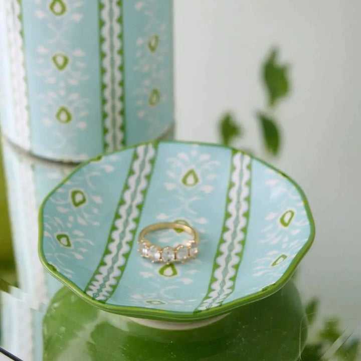 Ceramic Ring Dish - Rosemary Stripe Blue Ring Dish Laura Park Design 