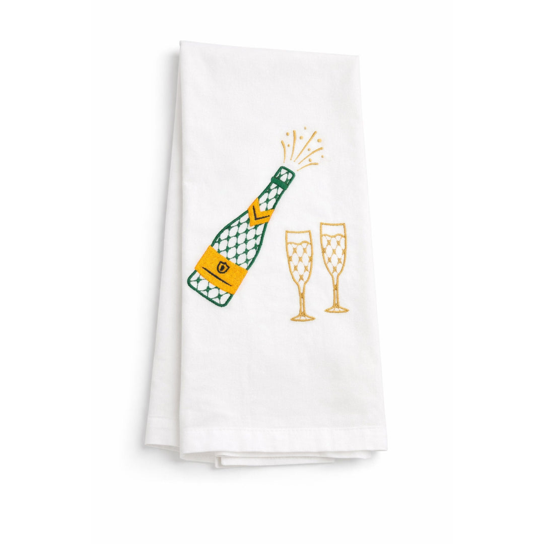 Champagne Bottle with Glasses Tea Towel Kitchen Towel Vibrantly Blue 