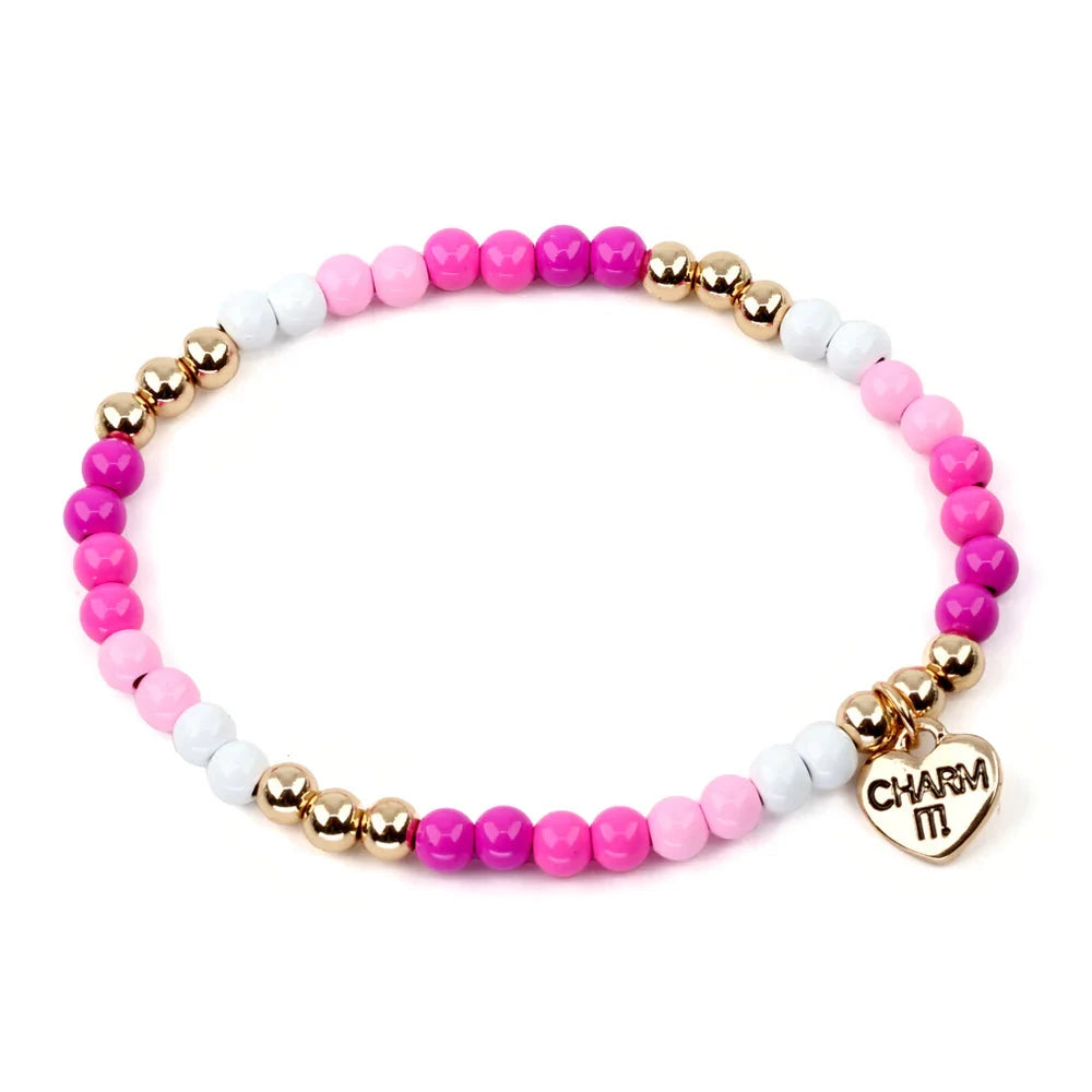 CHARM IT! Gold Pink Stretch Bead Bracelet Girl Bracelet Charm It 