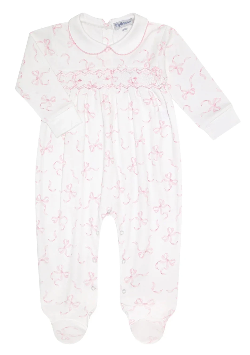 Charming Bows Print Smocked Footie Girl Footie Nella Pima 