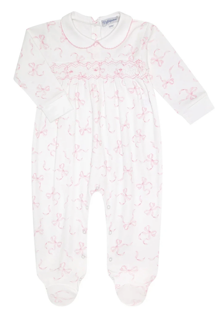 Charming Bows Print Smocked Footie Girl Footie Nella Pima 