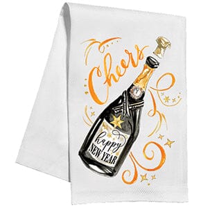 Cheers Happy New Year Bottle of Champagne Kitchen Towel Kitchen Towel Rosanne Beck 