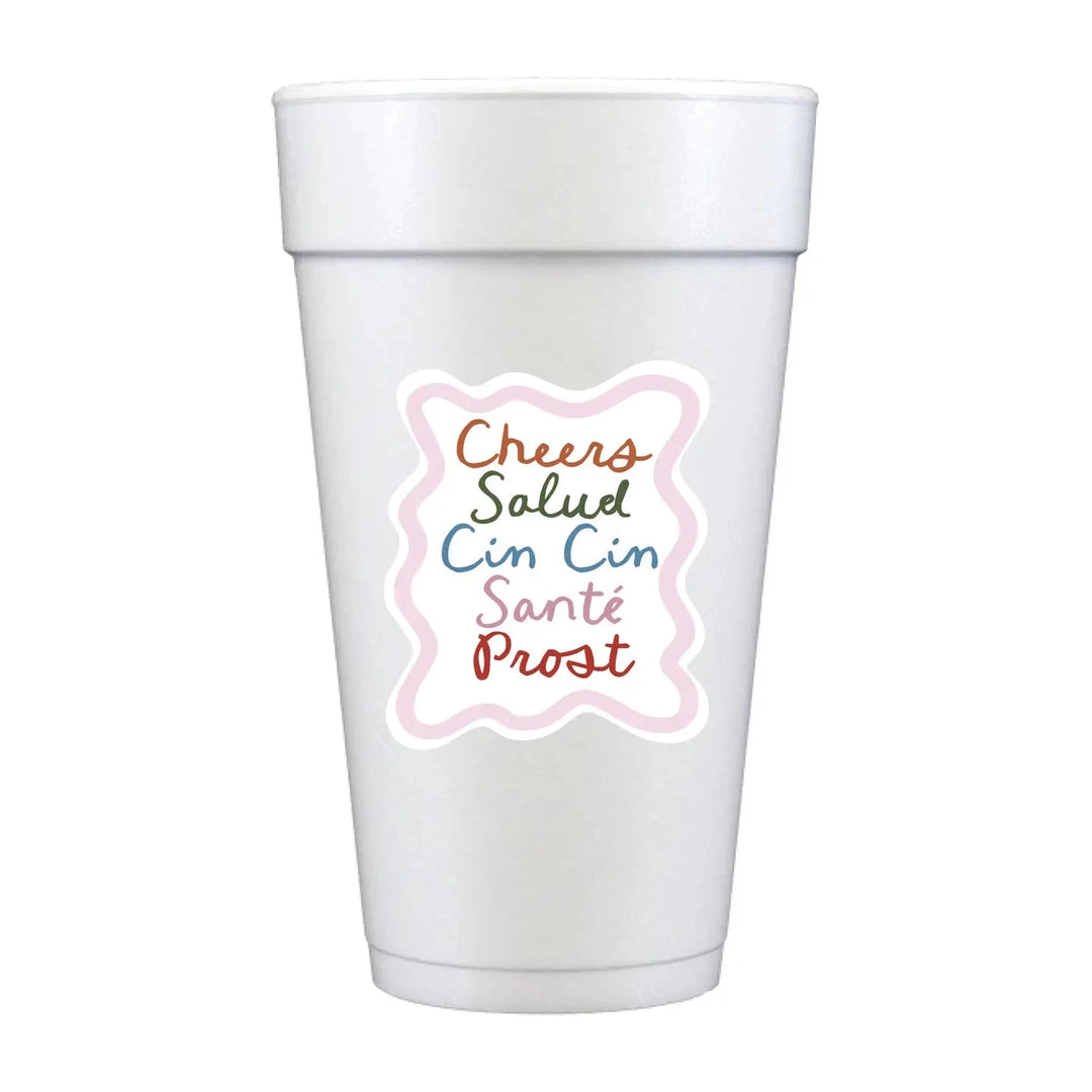 Cheers Salud Full Color Foam Cups Styrofoam Cups Sip Hip Hooray 