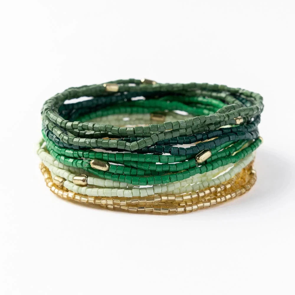 Chelsea 18 Strand Beaded Bracelet - Green Womens Bracelet Ink and Alloy 
