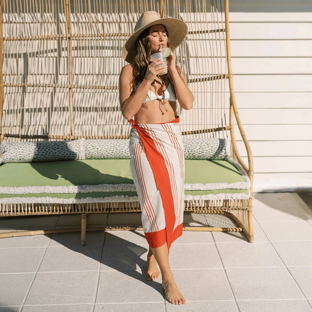 Cherry Pinstripe Sarong Womens Cover Up Sunshine Tienda 