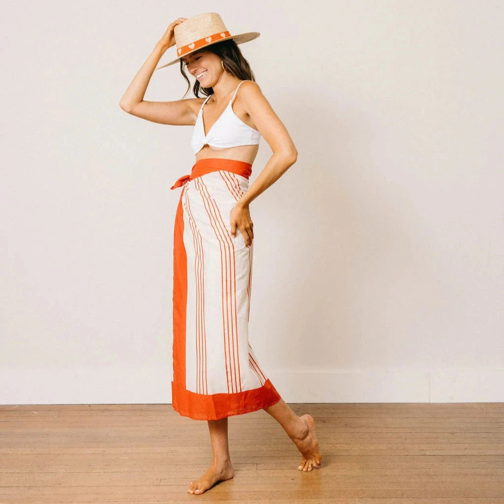 Cherry Pinstripe Sarong Womens Cover Up Sunshine Tienda 