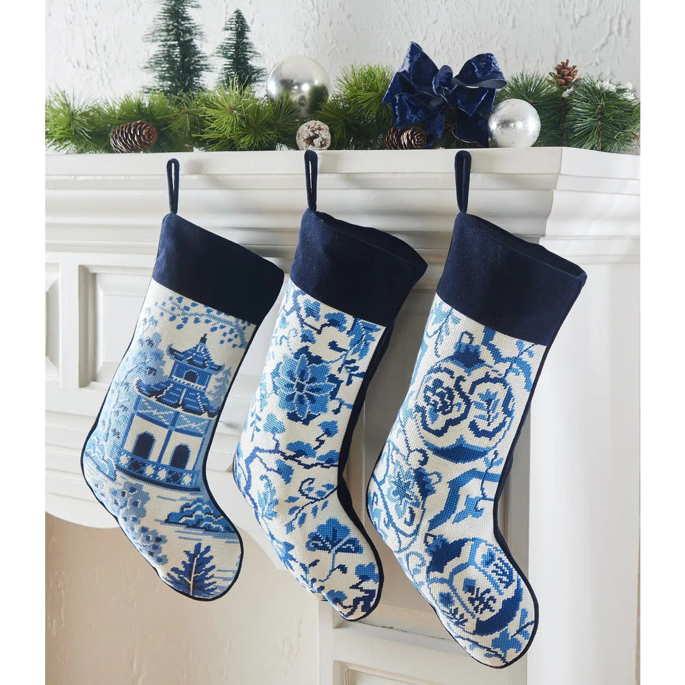 Chinoiserie Pagoda Needlepoint Stocking Christmas Stocking Peking Handicraft 