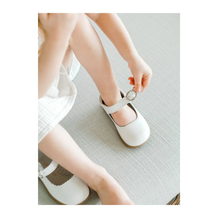Chloe Classic Scalloped Leather Mary Jane - White Children Shoes L'Amour 