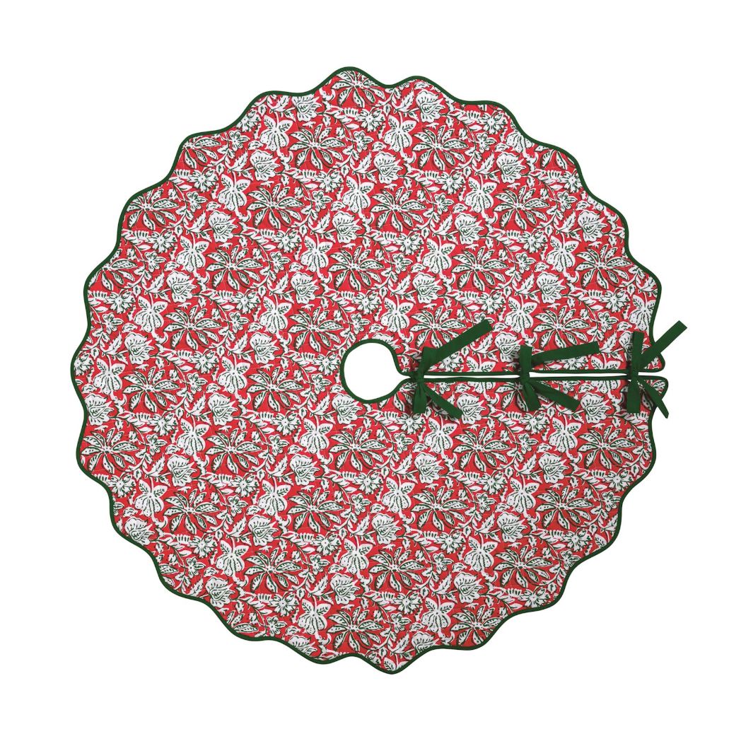 Christmas Block Print Tree Skirt Christmas Tree Skirts MudPie 