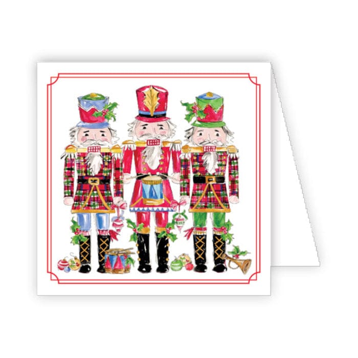 Christmas Enclosure Cards Gift Card Rosanne Beck Red & Green Plaid Nutcracker Trio with Holly 