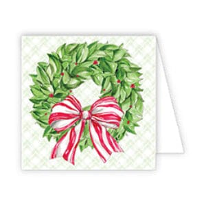 Christmas Enclosure Cards Gift Card Rosanne Beck Wreath with Red and White Striped Bow 