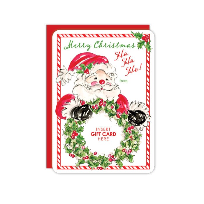 Christmas Gift Card Greeting Card Gift Tags & Labels Rosanne Beck Merry Christmas Ho Ho Ho! Santa with Wreath 