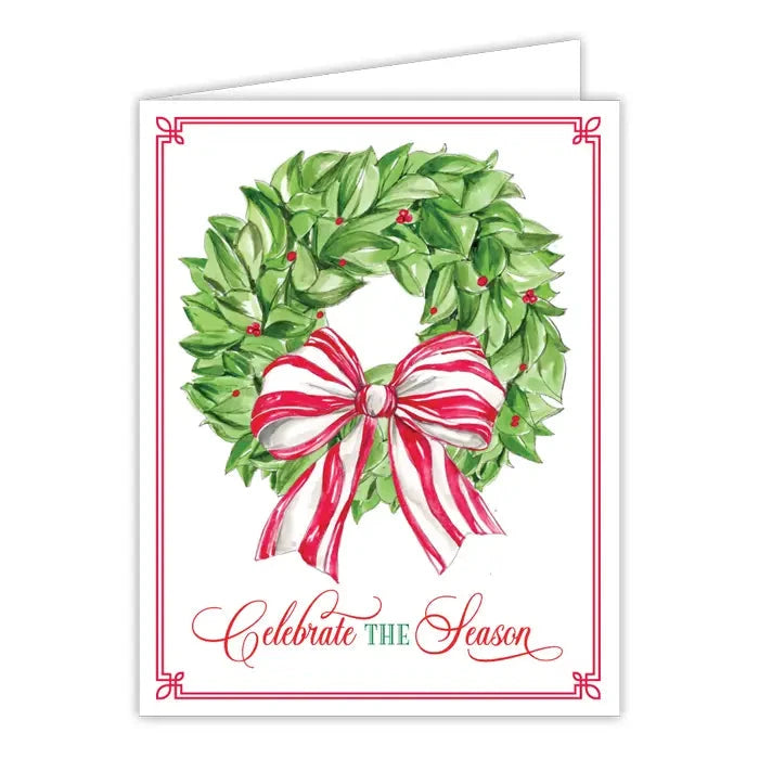 Christmas Greeting Cards Boxed Set Gift Card Rosanne Beck Celebrate the Season Wreath with Striped Bow 