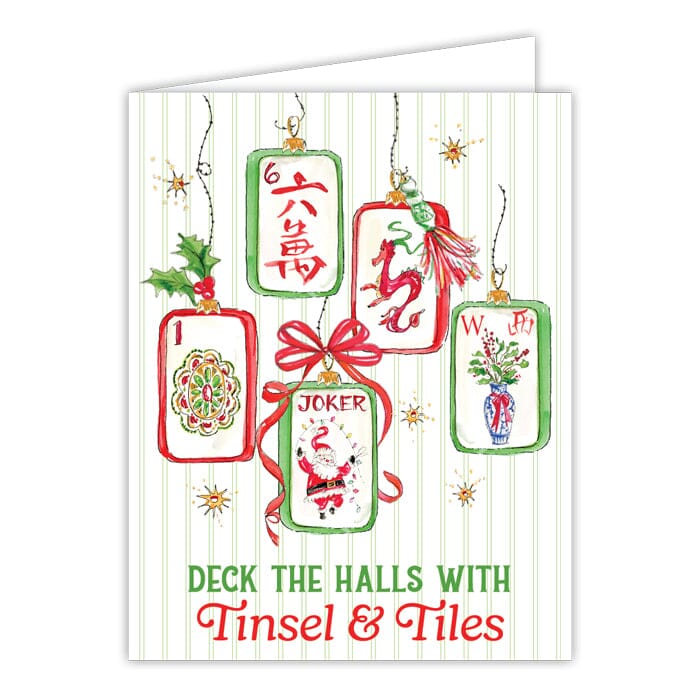 Christmas Greeting Cards Cards Rosanne Beck Deck The Halls Tinsel & Tiles Mahjong Ornament 
