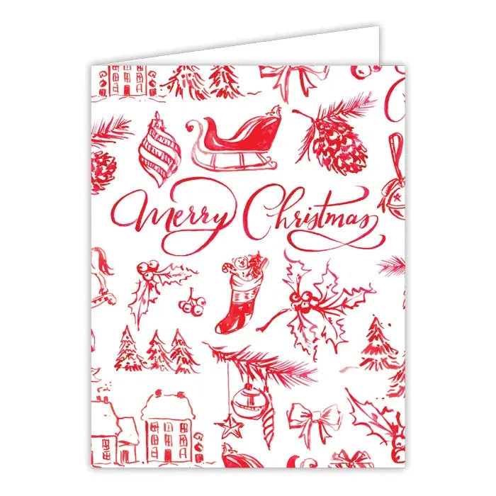 Christmas Greeting Cards Gift Card Rosanne Beck Merry Christmas Red Toile 