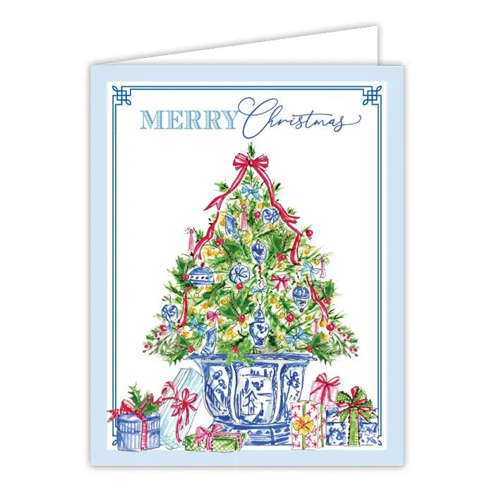 Christmas Greeting Cards Gift Card Rosanne Beck Merry Christmas Tree with Blue Chinoiserie Ornaments 
