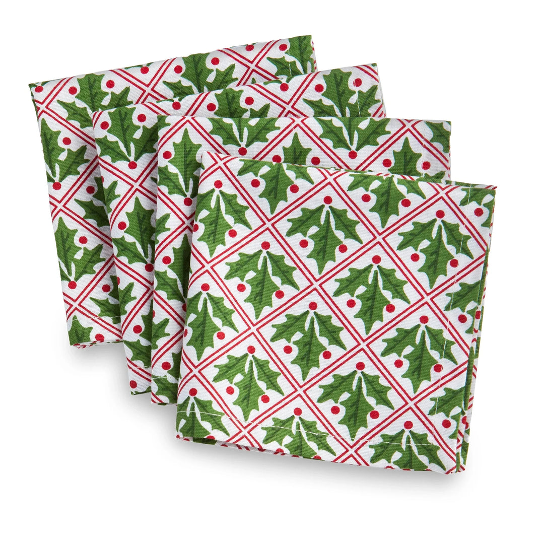 Christmas Holly Cocktail Napkin - Set of 4 Cocktail Napkins Tag True Living 